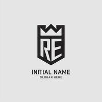 Initial RE logo shield shape, creative esport logo design vector