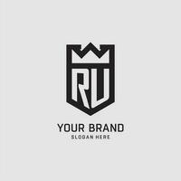 Initial RU logo shield shape, creative esport logo design vector