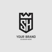 Initial SH logo shield shape, creative esport logo design vector