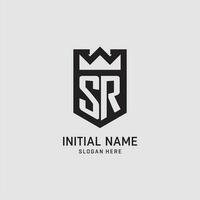 Initial SR logo shield shape, creative esport logo design vector