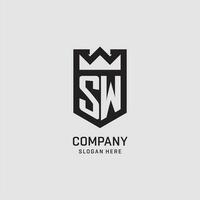 Initial SW logo shield shape, creative esport logo design vector