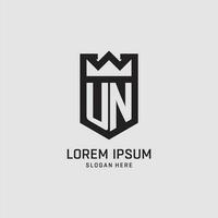 Initial UN logo shield shape, creative esport logo design vector