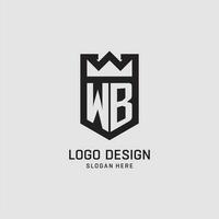 Initial WB logo shield shape, creative esport logo design vector