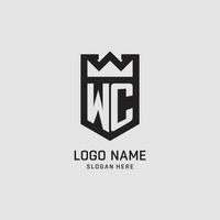 Initial WC logo shield shape, creative esport logo design vector