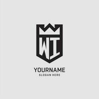 Initial WI logo shield shape, creative esport logo design vector