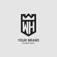 Initial WH logo shield shape, creative esport logo design vector