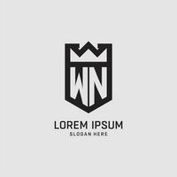 Initial WN logo shield shape, creative esport logo design vector