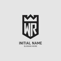 Initial WR logo shield shape, creative esport logo design vector