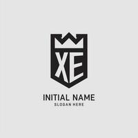 Initial XE logo shield shape, creative esport logo design vector