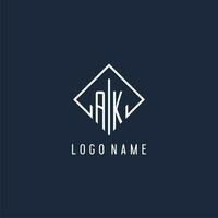 AK initial logo with luxury rectangle style design vector