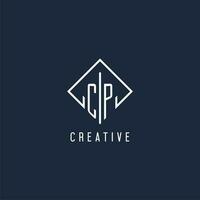 CP initial logo with luxury rectangle style design vector