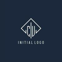 CU initial logo with luxury rectangle style design vector