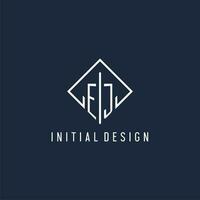 EJ initial logo with luxury rectangle style design vector