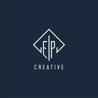 EP initial logo with luxury rectangle style design vector
