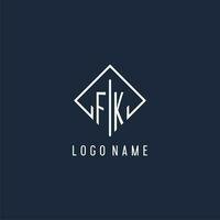 FK initial logo with luxury rectangle style design vector