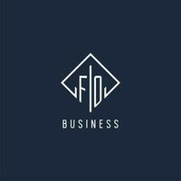 FO initial logo with luxury rectangle style design vector