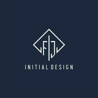 FJ initial logo with luxury rectangle style design vector