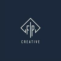 FP initial logo with luxury rectangle style design vector