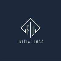 FU initial logo with luxury rectangle style design vector