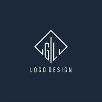 GL initial logo with luxury rectangle style design vector