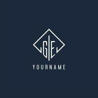 GE initial logo with luxury rectangle style design vector