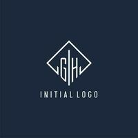 GH initial logo with luxury rectangle style design vector