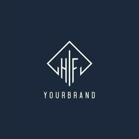 HF initial logo with luxury rectangle style design vector