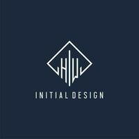 HW initial logo with luxury rectangle style design vector