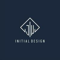 JW initial logo with luxury rectangle style design vector