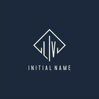 LV initial logo with luxury rectangle style design vector