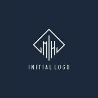 MH initial logo with luxury rectangle style design vector