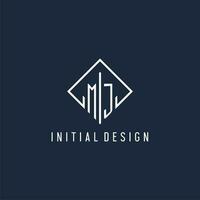 MJ initial logo with luxury rectangle style design vector
