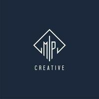 MP initial logo with luxury rectangle style design vector