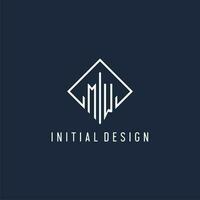 MW initial logo with luxury rectangle style design vector