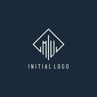 MU initial logo with luxury rectangle style design vector