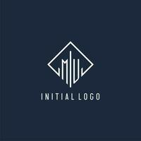 MU initial logo with luxury rectangle style design vector