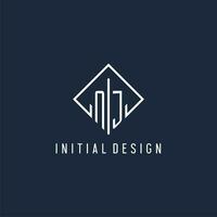 NJ initial logo with luxury rectangle style design vector