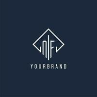 NF initial logo with luxury rectangle style design vector