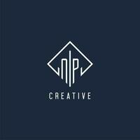 NP initial logo with luxury rectangle style design vector