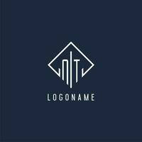 NT initial logo with luxury rectangle style design vector