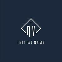 NV initial logo with luxury rectangle style design vector