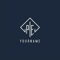 PE initial logo with luxury rectangle style design vector