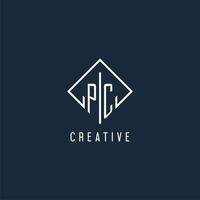 PC initial logo with luxury rectangle style design vector