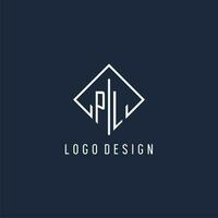 PL initial logo with luxury rectangle style design vector