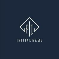 PI initial logo with luxury rectangle style design vector