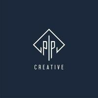 PP initial logo with luxury rectangle style design vector