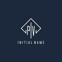 PV initial logo with luxury rectangle style design vector