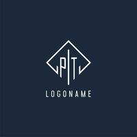 PT initial logo with luxury rectangle style design vector