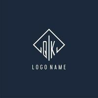 QK initial logo with luxury rectangle style design vector