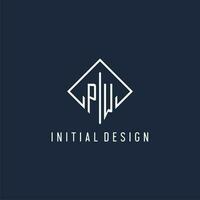 PW initial logo with luxury rectangle style design vector